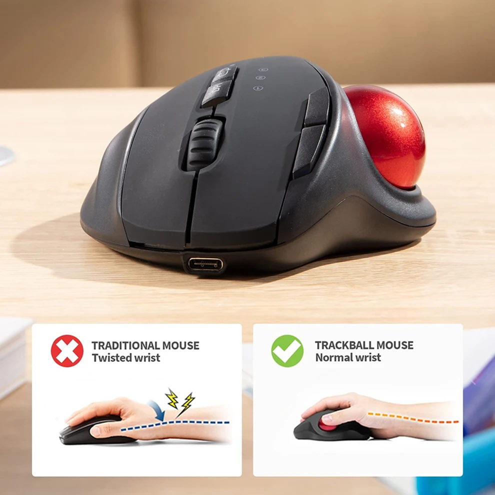 Jomaa-ratón Trackball para juegos, Mouse recargable con Bluetooth, para Mac, Windows, profesional, para dibujo CAD, 2,4G - imagen 3