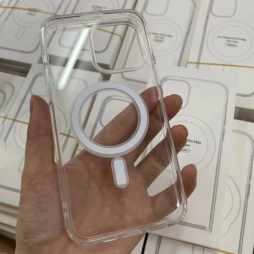 Con caja funda magnética para iPhone16 15 14 13 12 11 Pro Max 12 13mini 7 8 X XS XR cubierta dura transparente para PC para carga inalámbrica Magsafe - imagen 4