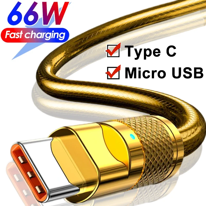 Cable de datos de Metal de lujo dorado tipo C Micro USB Cable de carga súper rápida para Samsung Xiaomi Vivo Oppo carga rápida de teléfono móvil