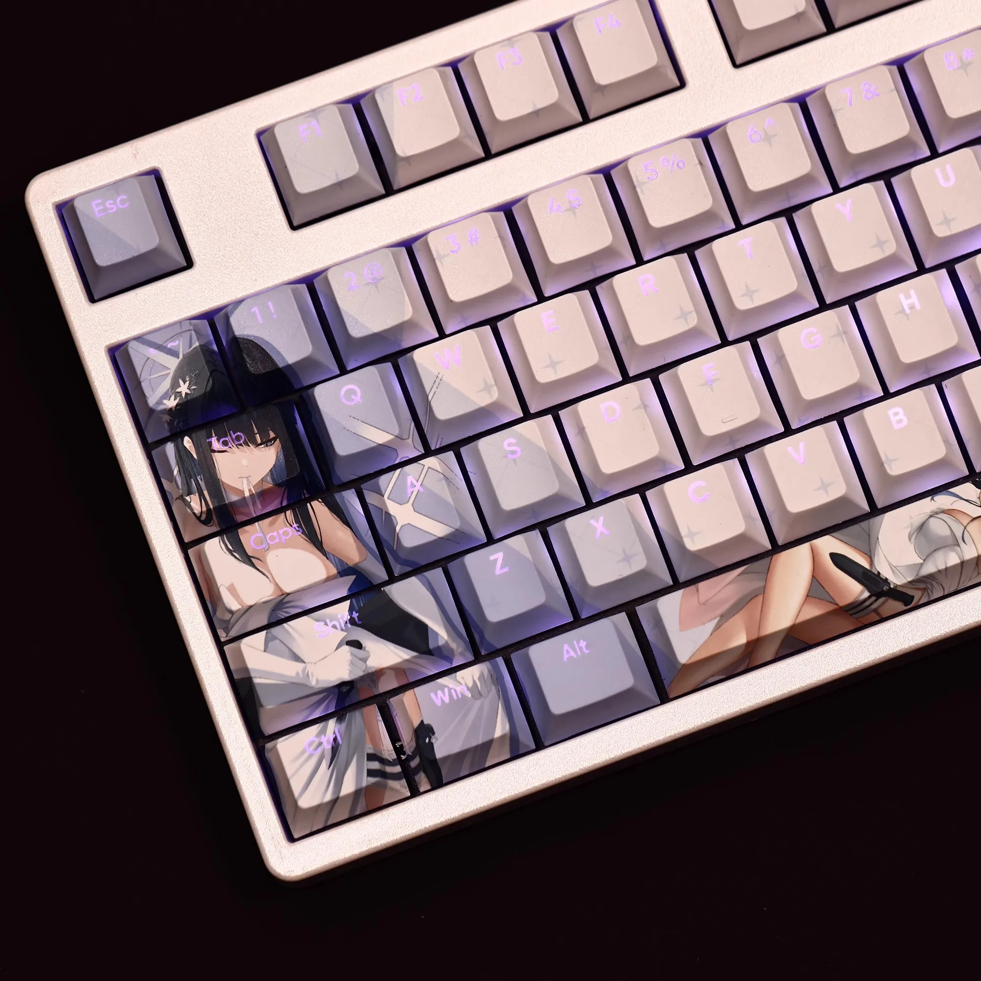 Juego de teclas retroiluminadas de Anime de dibujos animados para teclados ANSI, versión de vestir Saori, PBT, 108 teclas, archivo azul, 61, 87, 104, 108 - imagen 2