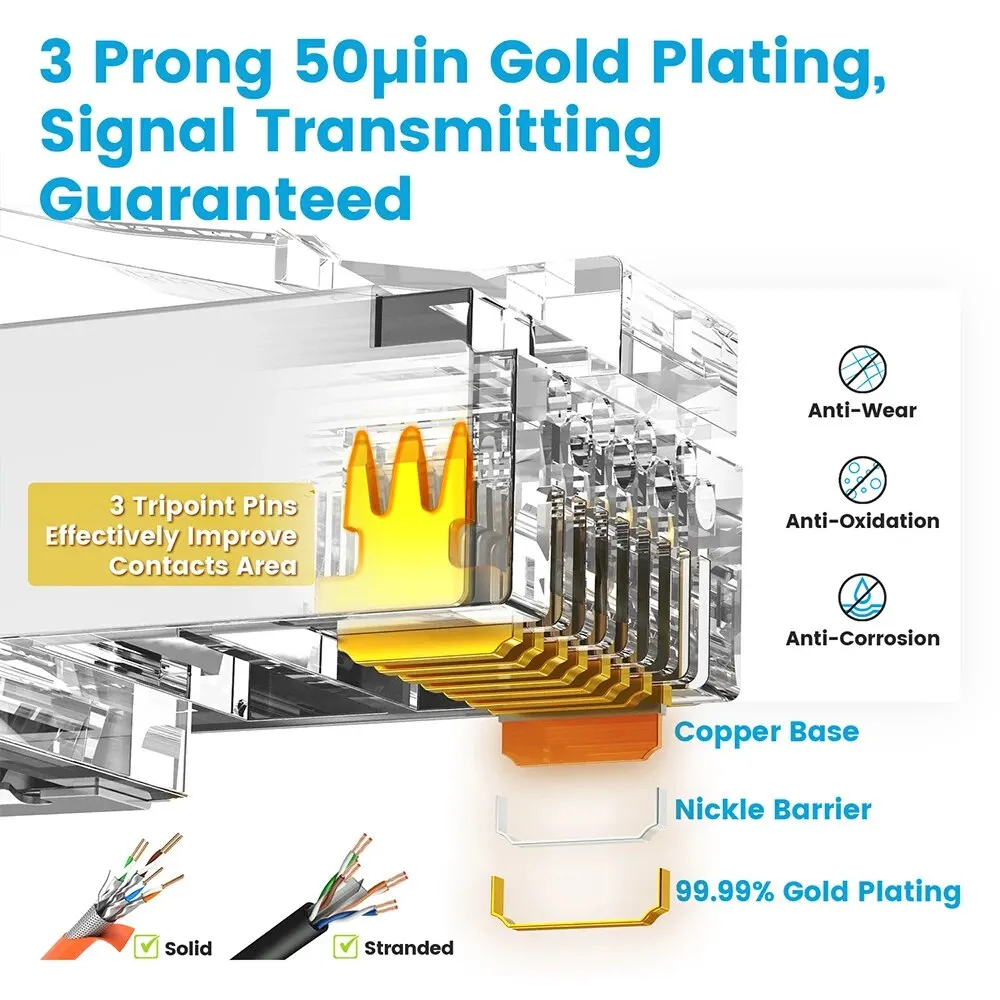 Conector AMPCOM CAT7 RJ45, conector Ethernet STP RJ45 de paso con barra de carga de 1,5 mm para cable de red Cat 6A/7 - Paquete de 10/30 - imagen 4