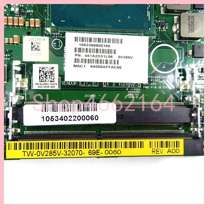 LA-D761P con placa base de CPU de i3-6100U para PC en caja integrada 5000 Celeron G3900E placa base para ordenador portátil CN-0V285V 100% probado OK - imagen 4