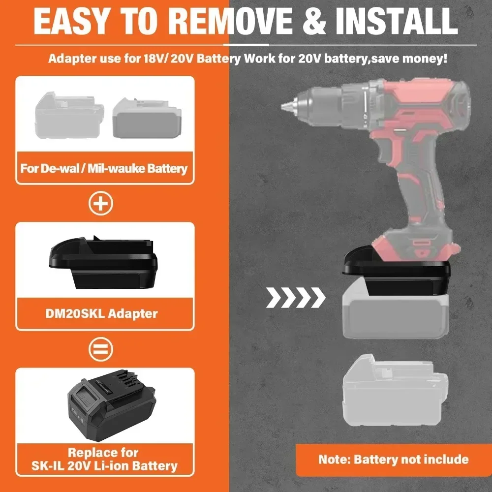 Adaptador de batería DM20SKL para SKIL PRW CORE 20V Convertidor de herramientas Compatible con baterías de iones de litio Dewalt 20V y Milwaukee 18V - imagen 4
