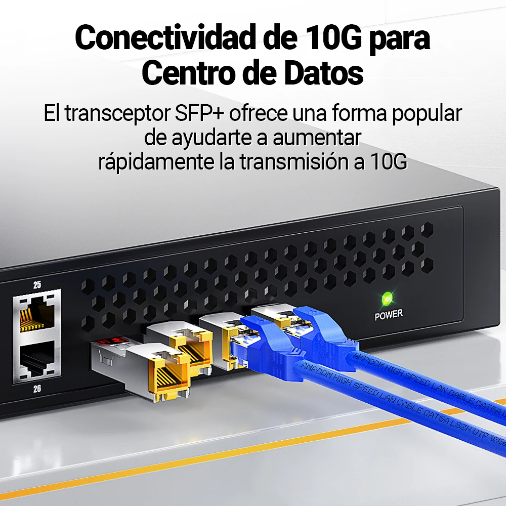 Transceptor AMPCOM 10G SFP+ a RJ45 SFP, transceptor de módulo de fibra óptica Ethernet de cobre RJ45 a SFP+, CAT6A/CAT7, hasta 30M - imagen 2
