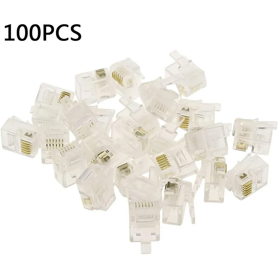 100 Uds 6P6C 4P4C RJ12 RJ9 conector Modular de cabeza de cristal conector de red chapado en oro para conectores de Cables de teléfono sólidos - imagen 2