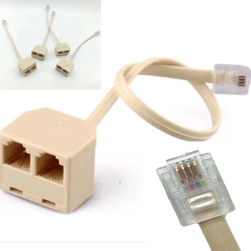 RJ11 to 6P4C Cable Converter 1 In 2 Out Wire Splitter Telephone Ethernet Cord Adapter Landline Male to Female Plug Separator