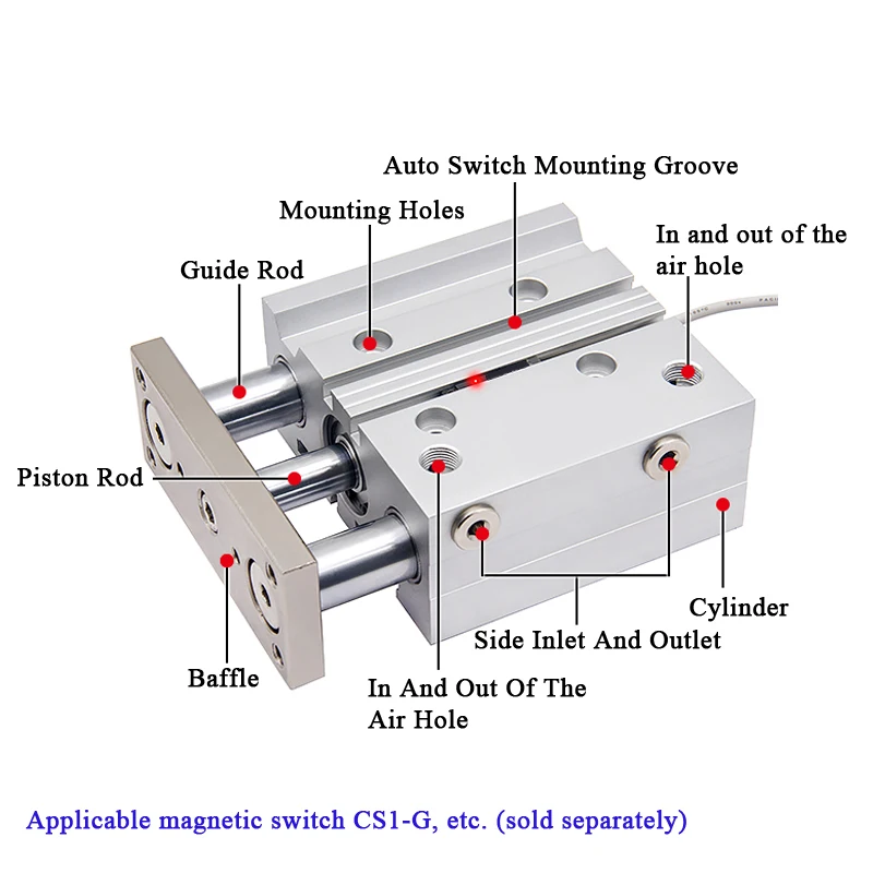 Diámetro del cilindro de tres ejes serie TCL 12 16 20 25 32 40 50 63 mm Carrera 10 20 25 30 40 50 75 100 125 150 200 250 300 mm - imagen 4