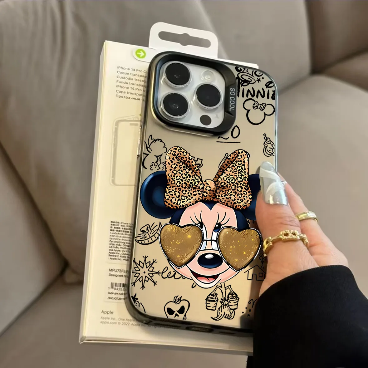 Funda de teléfono móvil Minnie con estampado de leopardo negro para OPPO A5 Pro Reno 14 13 12 11 10 Pro 5G A3PRO 13F 12F Find X8 Funda mate - imagen 2