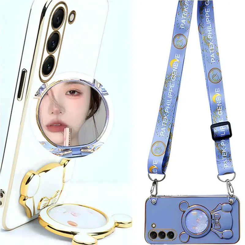 Funda de lujo con correa de oso para Samsung Galaxy, funda con cordón para Samsung Galaxy S21, S20, S22, S23, S10, S9, S8, Note 10, 20 Plus, Ultra S21, S20, S23 FE - imagen 3