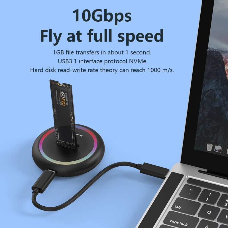 Caja SSD de protocolo Dual M.2 PCIE, estación de acoplamiento NVME SATA, adaptador de carcasa RGB LED USB C SSD, compatible con M, B y B & M - imagen 3