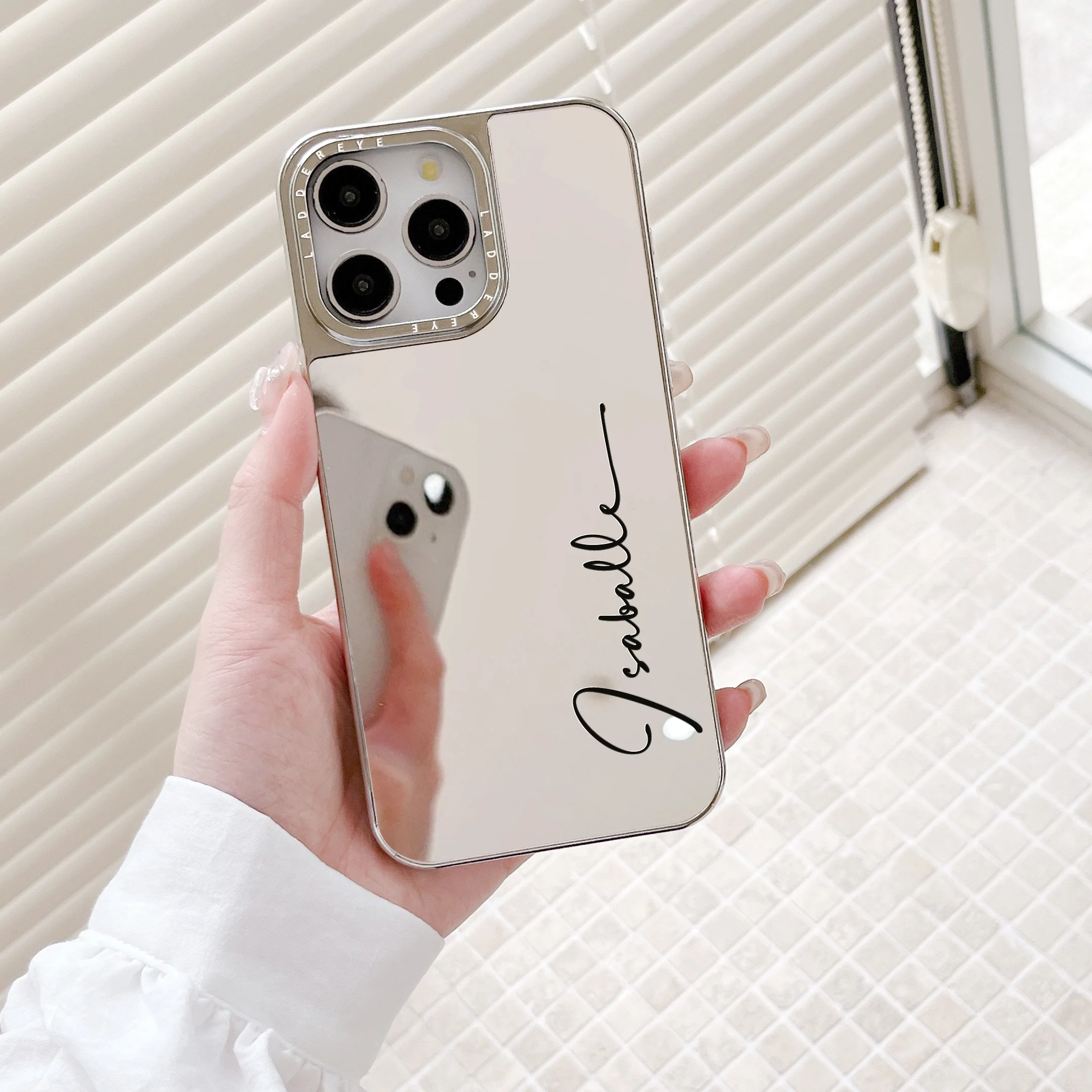 Funda personalizada con nombre de iniciales para iPhone 17, 16, 15, 14, 13, 12, 11 Pro Max Plus, funda con patrón de espejo de maquillaje chapado de lujo - imagen 4