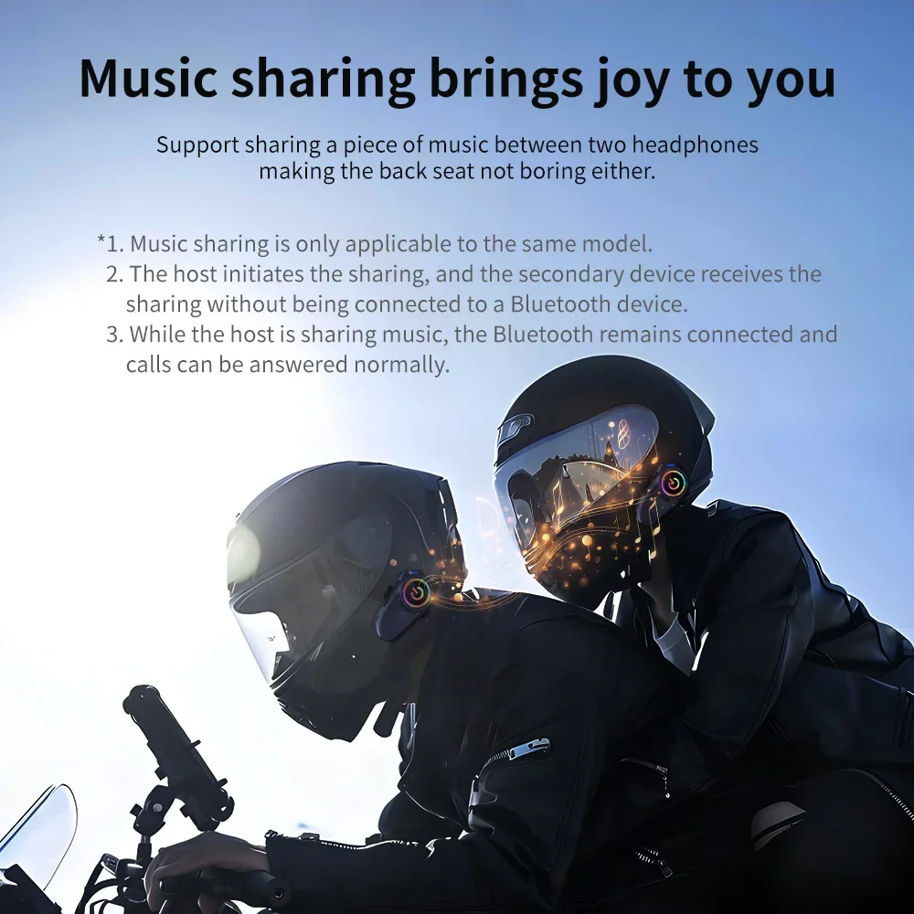 Intercomunicador inalámbrico para casco de motocicleta, auriculares de 500M, manos libres con luz ambiental para 2 conductores, auriculares de música, 2 uds. - imagen 4