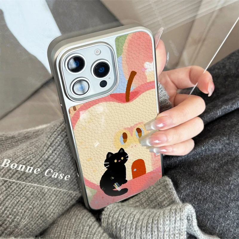 Funda de teléfono con textura de cuero con patrón de gato Apple para iPhone11/12/13/14/15/16/60 Pro Max AIR PLUS - imagen 3