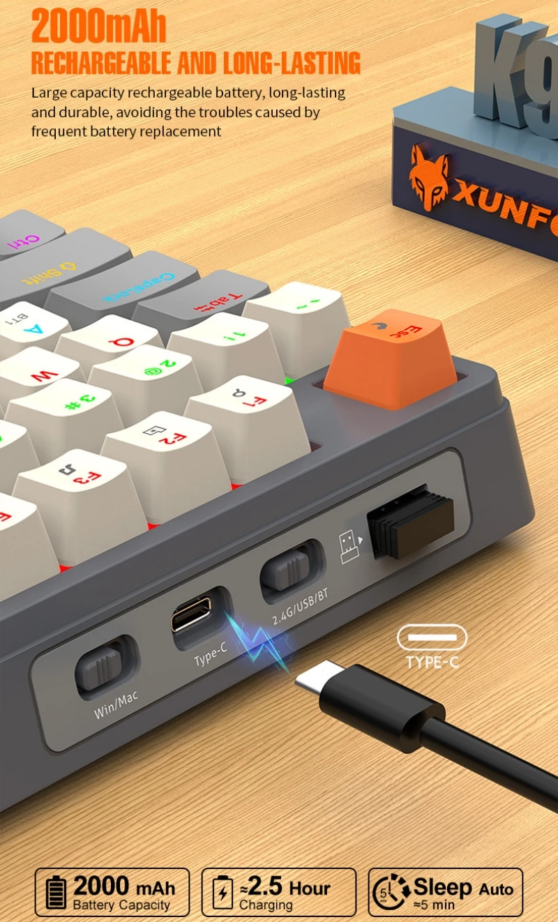 Teclado mecánico español con Ñ Teclado inalámbrico Intercambio en caliente 100 teclas Diseño 100% Español Ruso Coreano Árabe Bluetooth Conexión RGB Luz teclado inalambrico mecanico español con la Ñ K6 - imagen 5