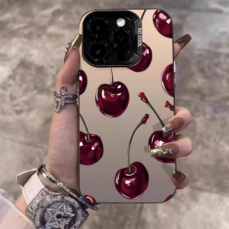 Funda de teléfono IMD plateada electrochapada con diseño de cereza bonita para iPhone 17 16 15 14 13 12 11 Pro Max 17 Air 16E 7 8 Plus X XS XR - imagen 2