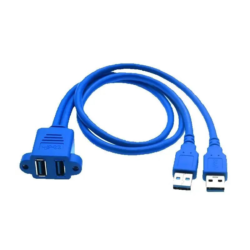 5Gbps Puerto dual USB 3.0 A Macho a hembra M/F Tornillo de extensión Bloqueo Montaje en panel Cable USB 3.0 50 cm - imagen 2