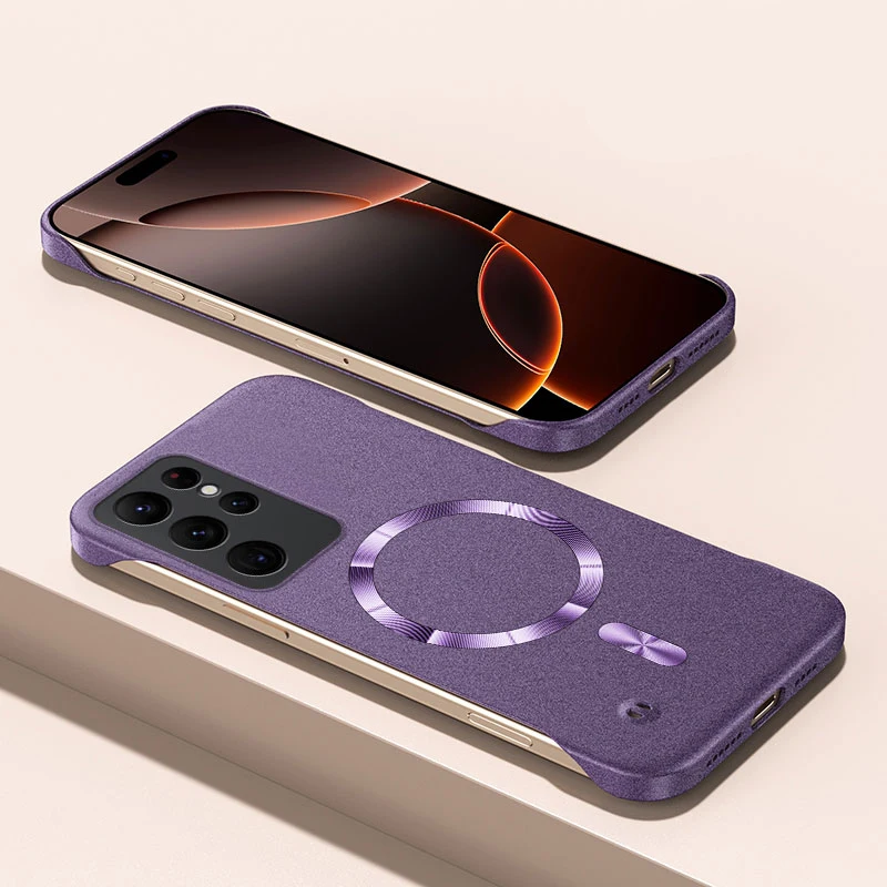 Para Magsafe funda ultrafina de piedra arenisca sin marco para Samsung S25 S24 S23 S22 S21 S20 FE Note 20 10 Plus cubierta dura Ultra magnética