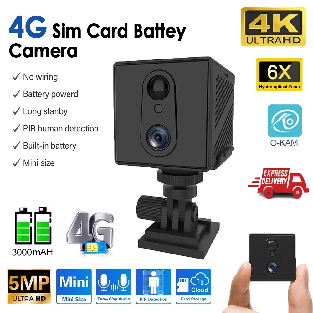 OKAM 5MP 4G tarjeta SIM Mini cámara WiFi cámara de seguridad intercomunicador de voz de baja potencia PIR detección humana vigilancia CCTV videocámara - imagen 2