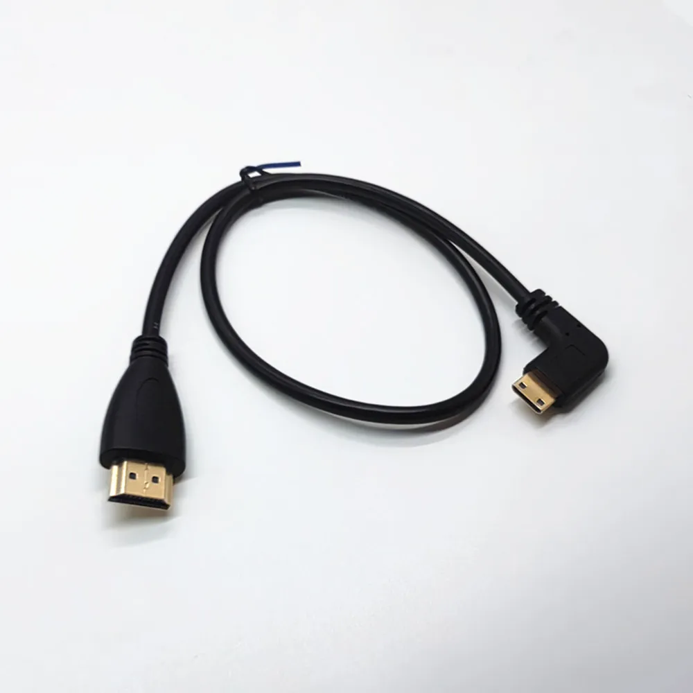 0,5 M ángulo de 90 grados Mini HDTV tipo C a tipo A macho M/M Cable conector V1.4 para cámara de vídeo DSLR Monitor LCD