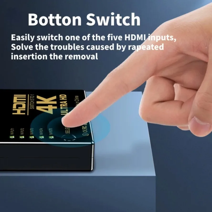 Conmutador HDMI 4K 5 en 1 salida, Selector de interruptores HDMI, Hub con mando a distancia IR, conmutador HDMI para PS4, Xbox, DVD, PC, HDTV - imagen 5