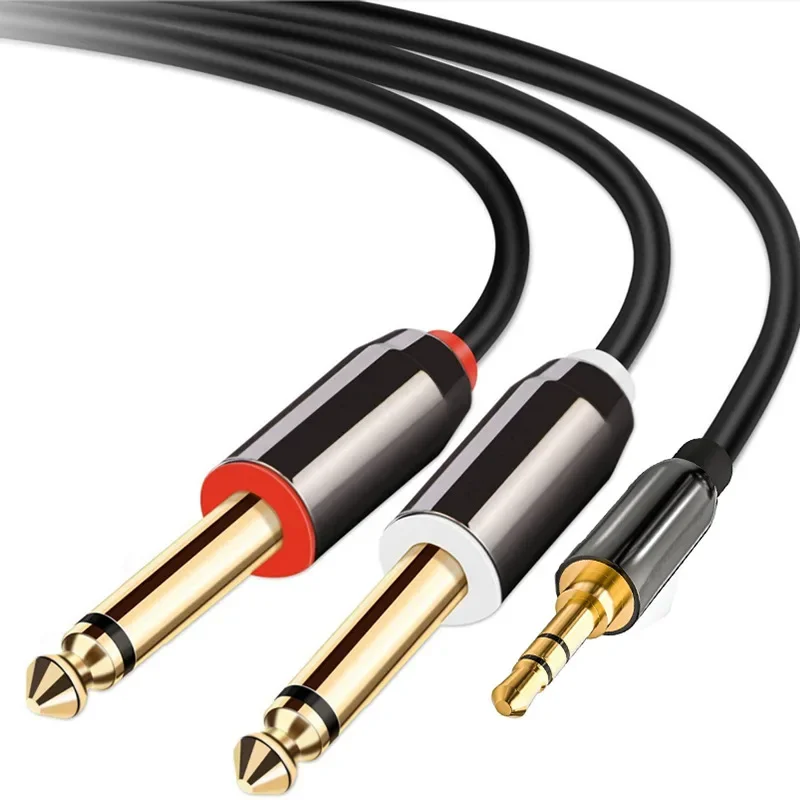 Cable TRS de 3,5mm a doble 6,5mm, adaptador auxiliar, Cable de Audio, conector 6,5 a conector estéreo 3,5 para amplificador mezclador, altavoz, adaptador de 6,35mm - imagen 2