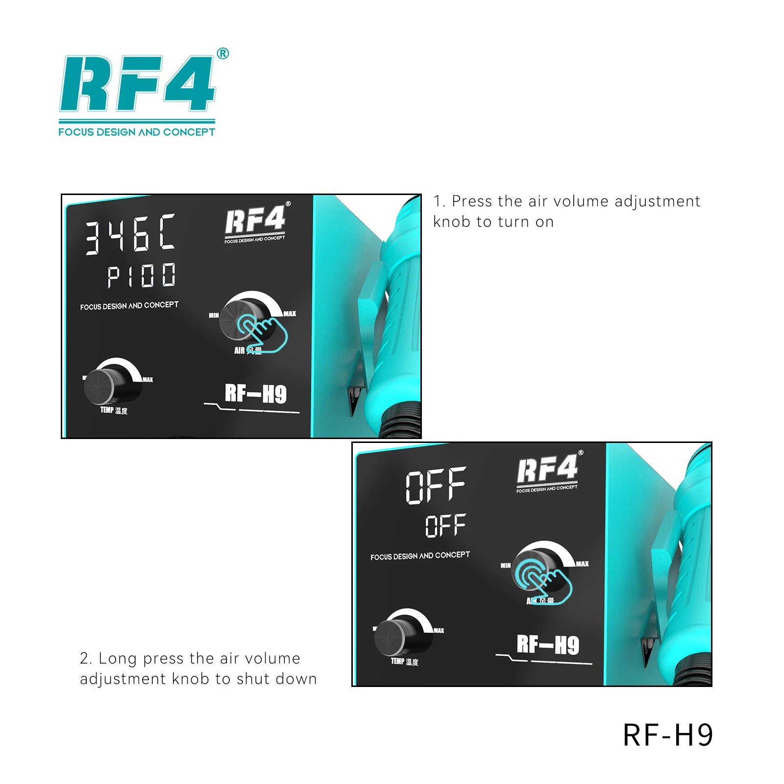 Estación de soldadura de aire caliente con pantalla Digital inteligente RF4 RF-H9 para PCB BGA IC Chip retrabajo herramienta de estación de soldadura para desoldar - imagen 4