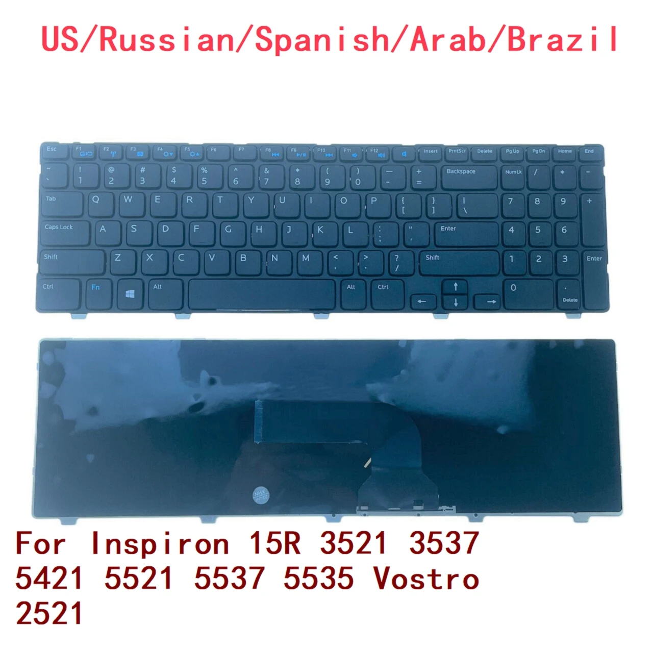 Teclado de ordenador portátil para Dell Inspiron, accesorio para Dell Inspiron 15R, 3521, 3537, 5421, 5521, 5537, 5535, 2521, Vostro, nuevo, EE. UU., ruso, español, árabe, Brasil