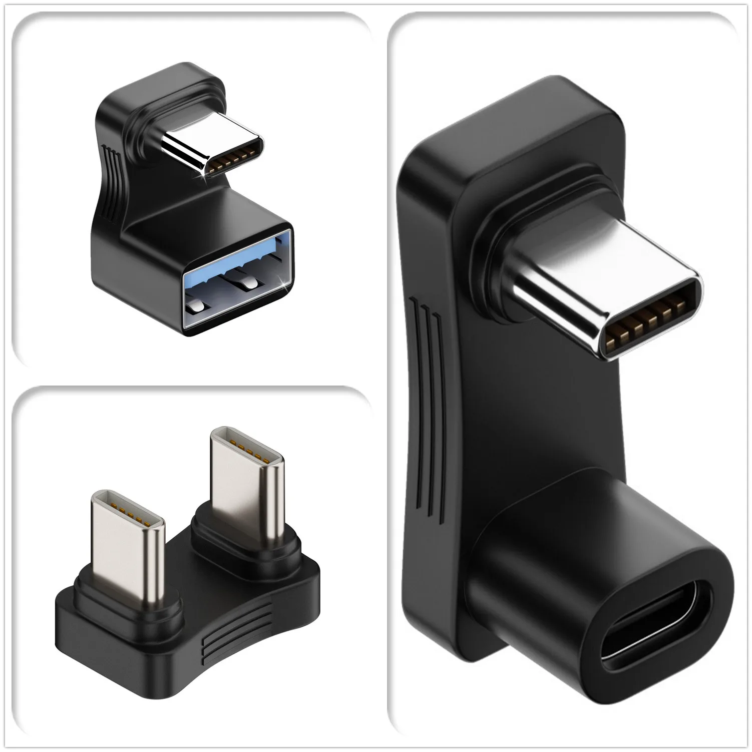 Extensor Usb C de alta velocidad, adaptador Otg tipo c de 100w, resolución 4k 60hz, transferencia de datos de 10gbps, forma de U, tipo c en ángulo de 180 grados