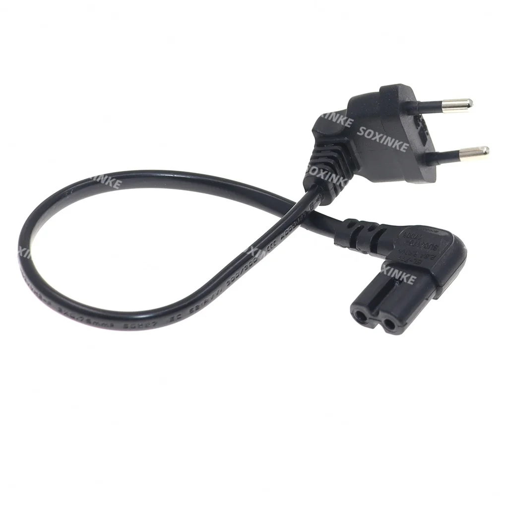 Cable de alimentación Schuko CEE7/16 Europa de 90 grados, 2 pines macho a ángulo recto IEC 320 C7, 1,5 m/2m