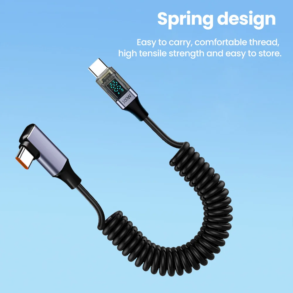 Cable de resorte retráctil para coche, dispositivo de carga rápida con pantalla Digital, PD, 100W, tipo C a tipo C, para iPhone 15, Xiaomi, Huawei - imagen 3