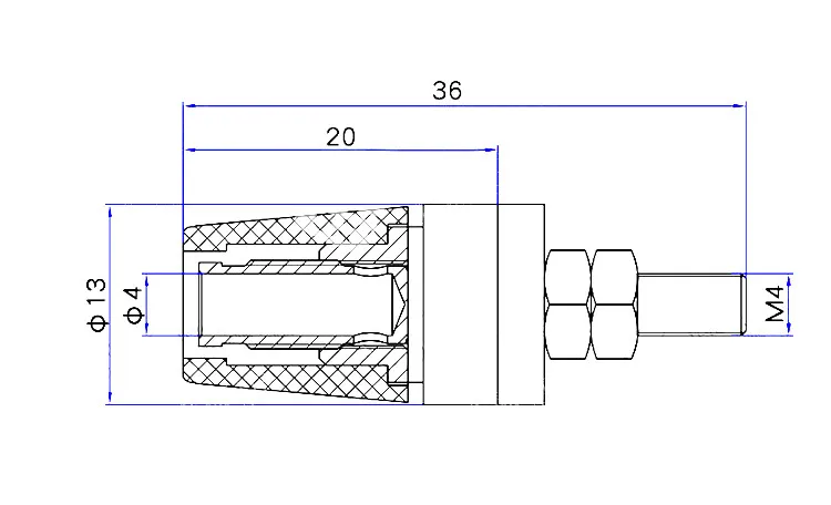Conectores banana instalados en equipo de audio mostrando su aplicación práctica