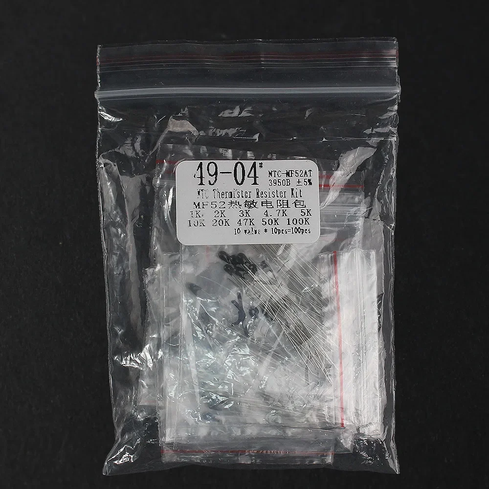 Kit surtido de resistencias térmicas de piezas, MF52, NTC, resistencias, 10 valores x 10 piezas, 1K, 2K, 3K, 100K, 5K, 10K, 20K, 47K, 50K, 4,7 K, 100 - imagen 4