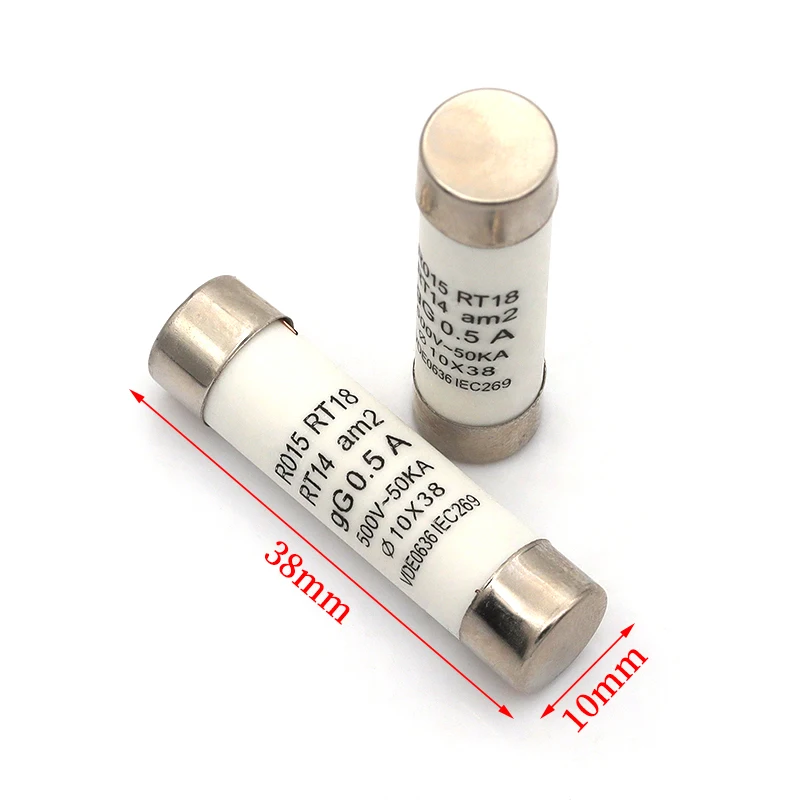 5/20/60 Uds 10*38 fusible cerámico de soplado rápido 10x38mm fusible 380V 500V 0.5A 1A 2A 3A 4A 5A 6A 8A 10A 16A 20A 25A 32A 40A RO15 RT18 RT14 - imagen 3