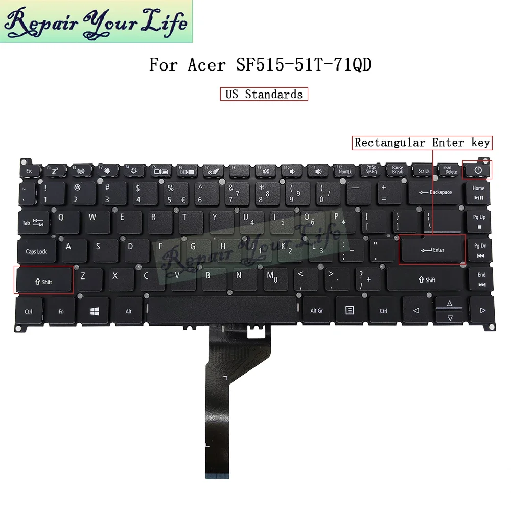 Teclado ruso US RU para ACER Swift 5 SF515-51 SF515-51T 73TY 507P -53AY N18P2 teclado inglés para ordenador portátil sin retroiluminación SV4P_A70LWL - imagen 4