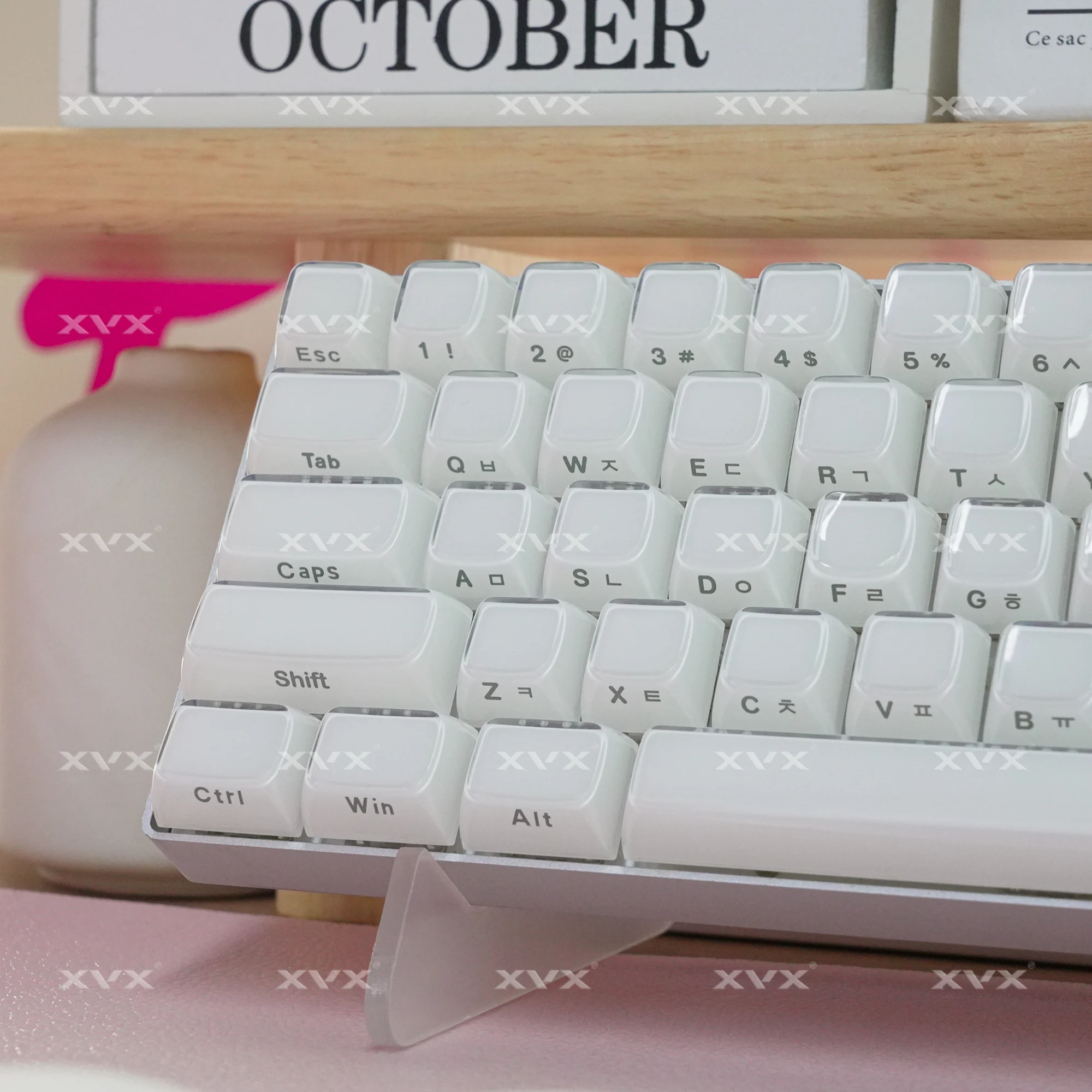 Teclas de gelatina blanca rusa/coreana/árabe XVX, 113 teclas, cristal de hielo, rosa, perfil OEM, para teclado Cherry MX 75 - imagen 3