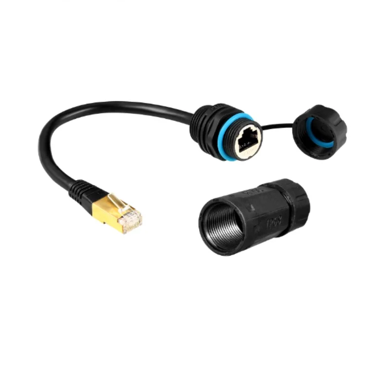 Montaje en panel de tornillo circular M20, conector rj45 resistente al agua, montaje en chasis, módulo extensor de cable impermeable tipo d rj45 cat5e cat6