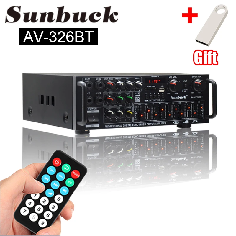 AMPLIFICADOR DE Audio HiFi para coche, sistema de sonido de cine en casa, 2000W, 326BT 5,0, Bluetooth, 12V/220V, AV Amp, 2 canales, 4 Micro