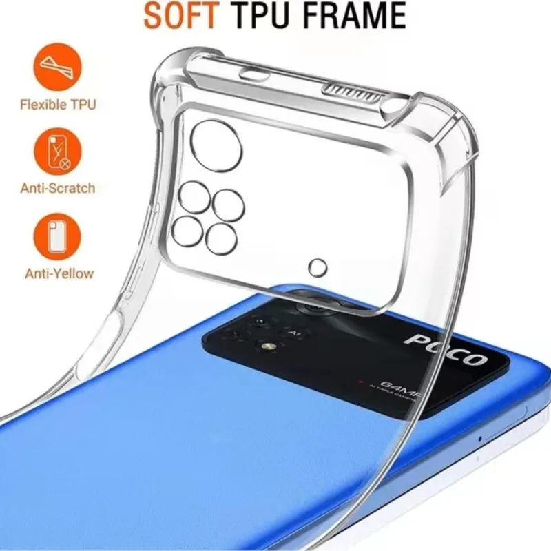 Funda de teléfono transparente de silicona con bolsa de aire gruesa para Xiaomi Poco M4 M5 M6 X3 X4 NFC X5 X6 F3 F4 GT F5 Pro 5G C50 C51 C55 - imagen 5