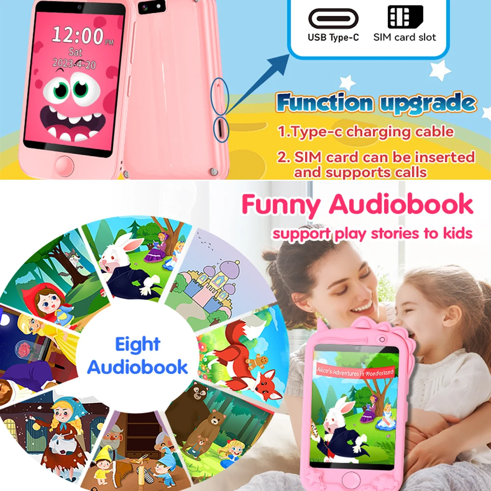 2G llamada niños teléfono inteligente Mini juguete teléfono audiolibros cámara Dual herramienta educativa para niños niñas reproductor de música juegos de rompecabezas