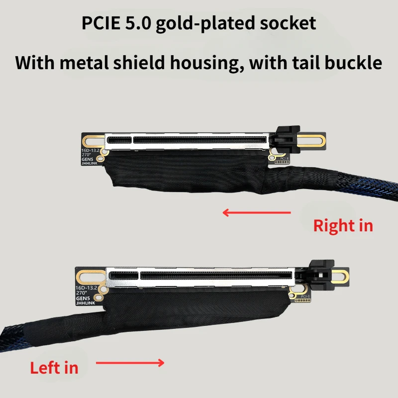 Cable de extensión de servidor de tarjeta de vídeo PCIe 5,0 X16 GPU PCI-E 5,0 Gen 5 64GB \ S Cable plateado Cable elevador en ángulo recto de 270 grados - imagen 5
