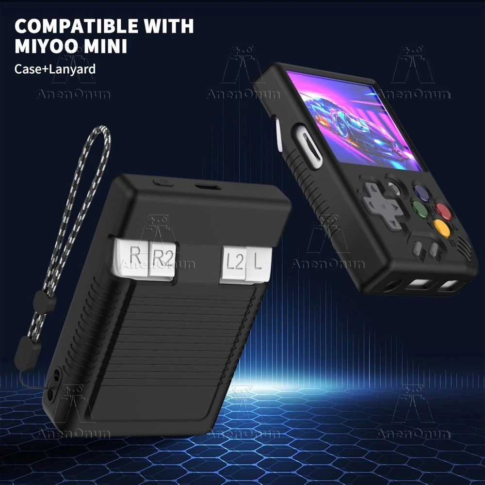 Miyoo Mini V4/Miyoo Mini funda protectora completa con cordón anticaída antiarañazos accesorios de funda suave de silicona negra - imagen 2