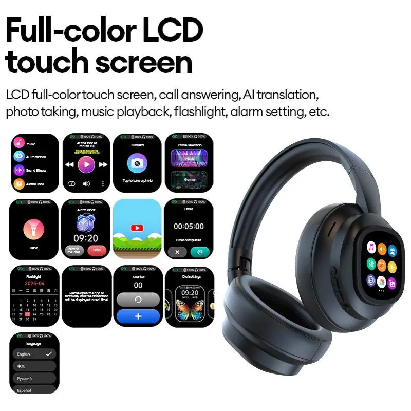 AI LCD pantalla táctil Shock Bass auriculares sonido HIFI auriculares inalámbricos Bluetooth ANC reducción de ruido auriculares para jugadores con micrófono HD - imagen 5