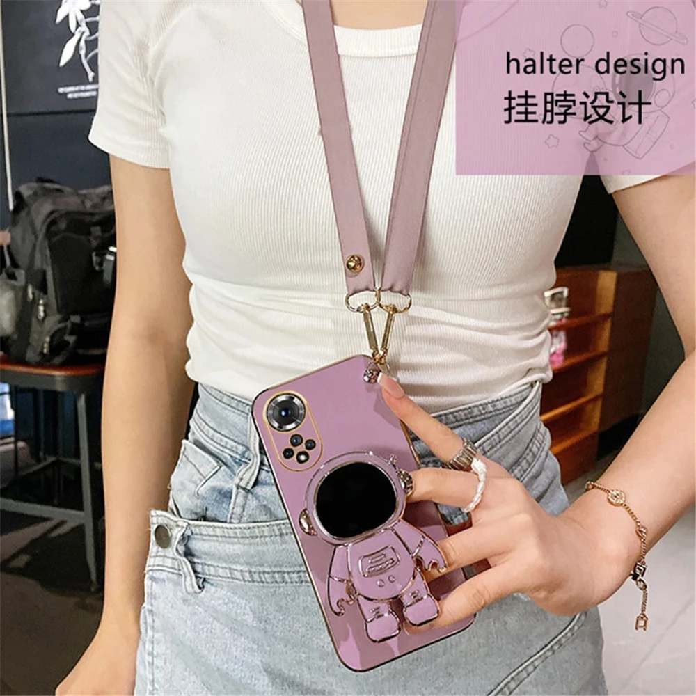 Funda de teléfono con cordón cruzado de astronauta para Huawei Nova Y70 Y90 Nova 10 Pro 8i 9 SE 7i 5t 3i 4e, funda cuadrada con soporte chapado - imagen 5