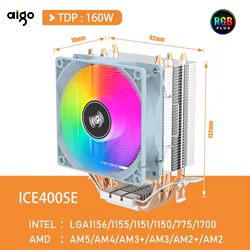 Aigo Air CPU Cooler Ventilador de refrigeración Ventilador silencioso 4 tubos de calor Radiador Intel LGA 1150 1151 1155 1700 775 1200 AMD AM3 AM4 AM5