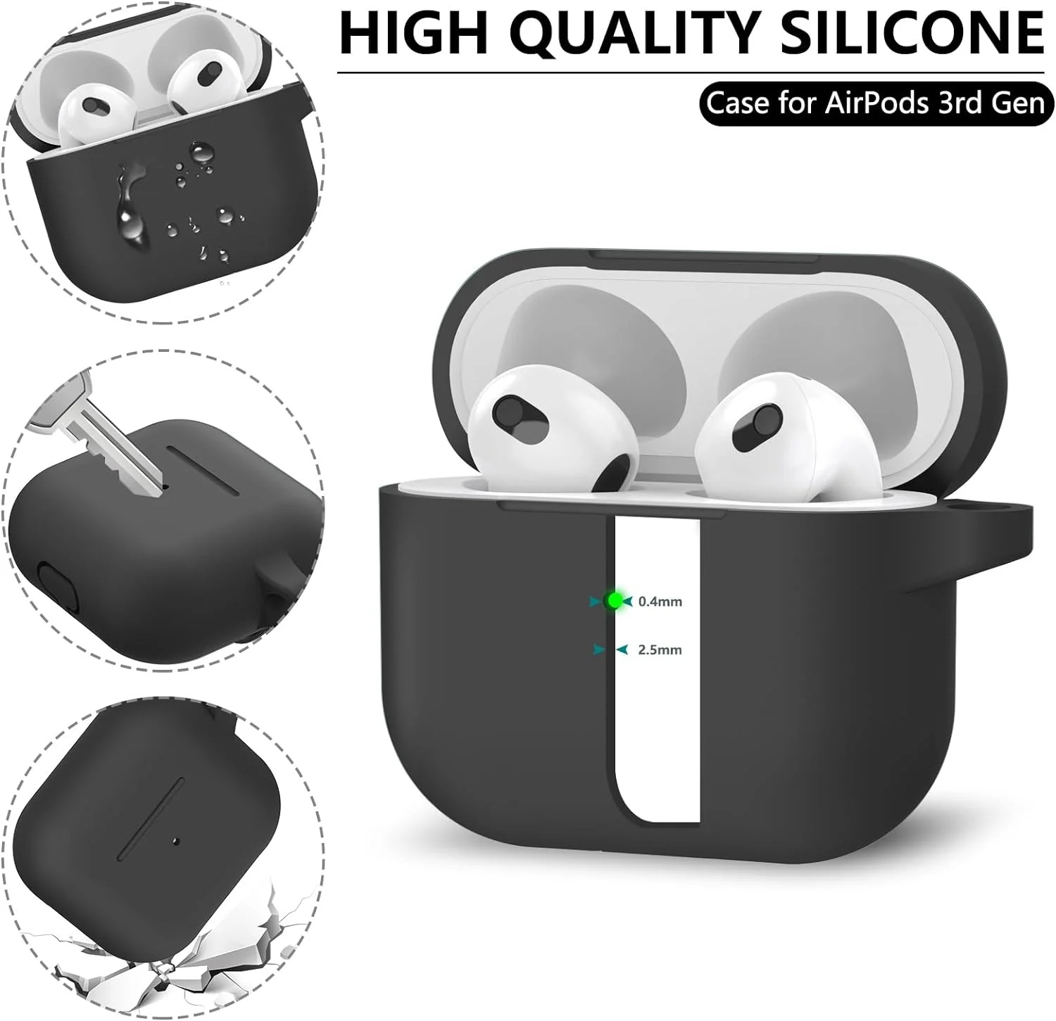 Funda AirPods de 3. a generación con kit de limpieza, funda protectora de silicona suave para Apple AirPods Estuche de carga de tercera generación - imagen 2
