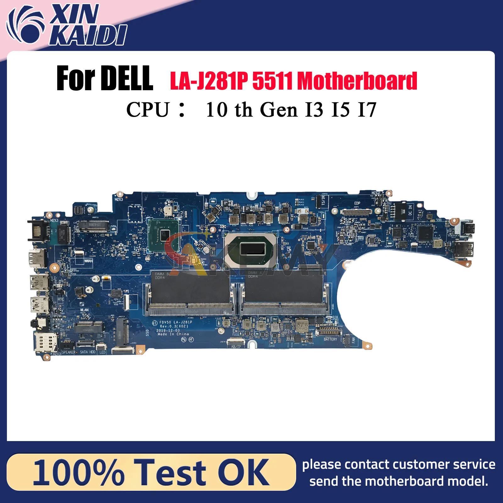 Para la placa base del ordenador portátil Dell 5511 FDV50 LA-J281P con I5 I7 10. ° CPU CN-09XKR8 CN-093YRG CN-0JK8G1 CN-0C33CM 100% probado OK
