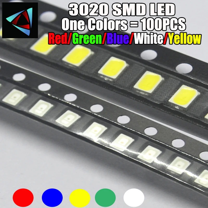 100 Uds 3020 SMD LED diodo emisor de luz smd rojo amarillo azul verde blanco cálido rosa naranja frío 3,0*2,0*1,3 MM súper brillante - imagen 4