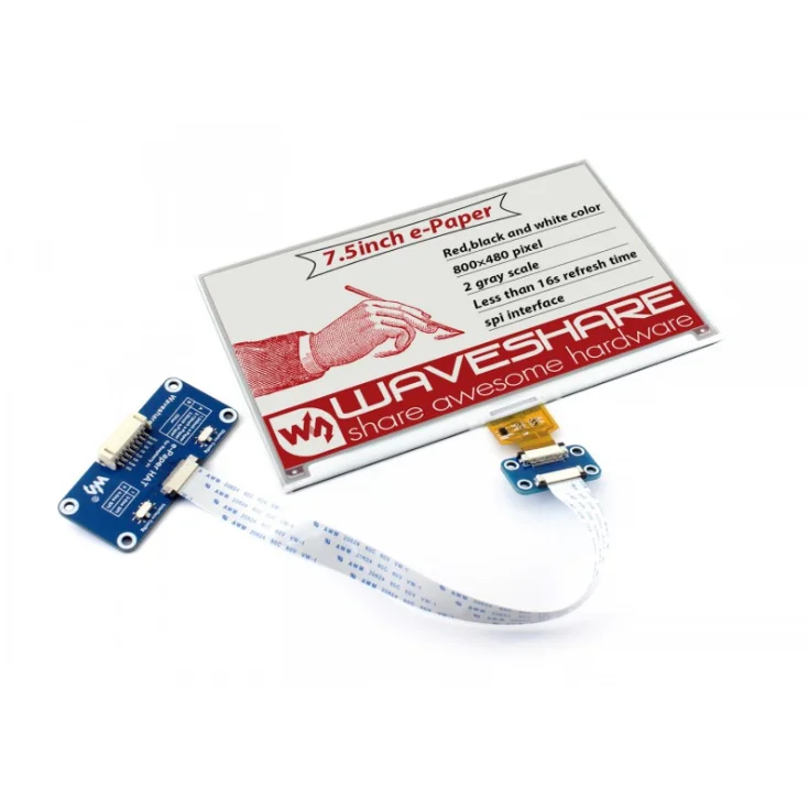 Waveshare Sombrero de pantalla de tinta electrónica de papel electrónico de 7,5 pulgadas (B) para Raspberry Pi, 800 × 480, rojo/negro/blanco, sin retroiluminación, bajo consumo de energía - imagen 2