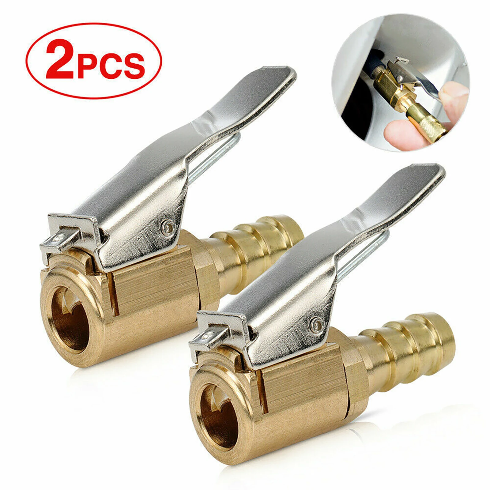 Portabrocas de aire de 8mm con bloqueo recto de flujo abierto, accesorios para automóviles para inflador de neumáticos, válvulas de neumáticos de camión de pasajeros, abrazadera de bloqueo, 2 uds.