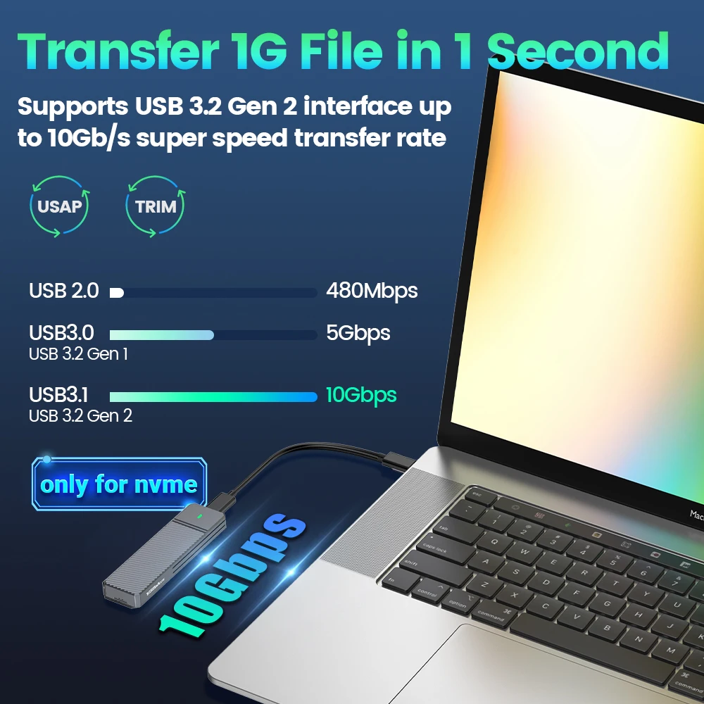 JEYI M.2 SSD carcasa NVMe SATA protocolos duales SSD carcasa USB 3,2 10Gbps adaptador PCIe carcasa externa compatible con teclas M y B & M - imagen 2